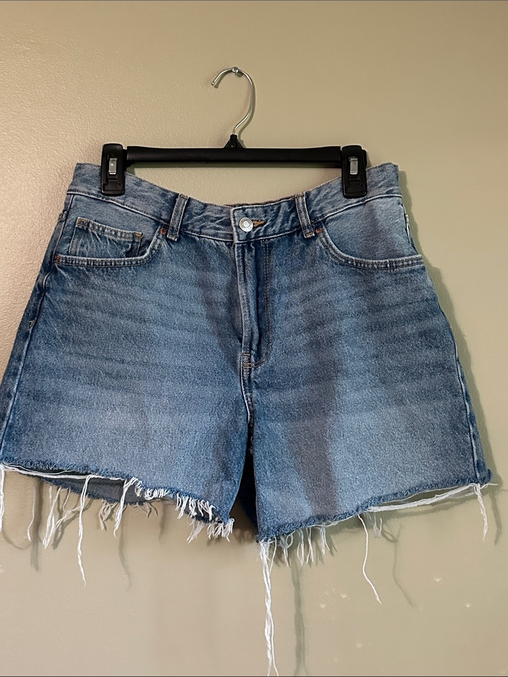 Bershka Light Blue Distressed Denim Cutoff Shorts